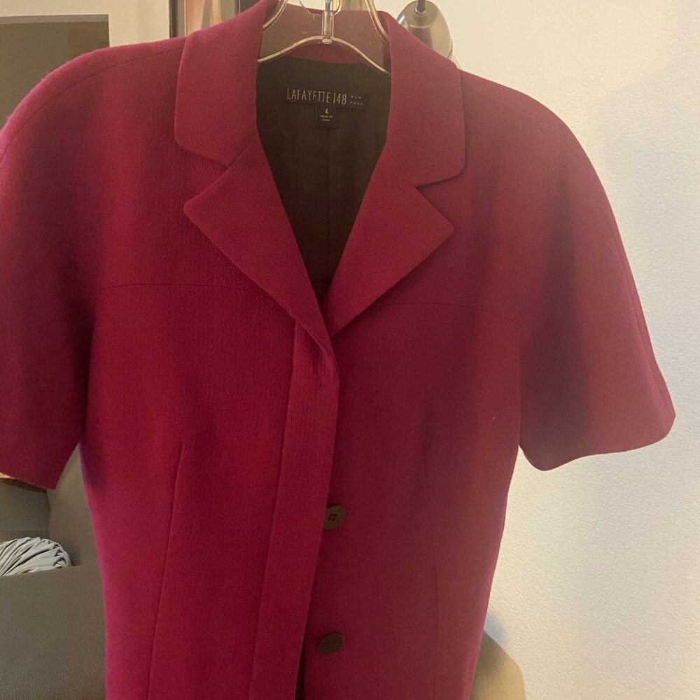Gently Worn Magenta Lafayette 148 Waist Jacket - Size 4